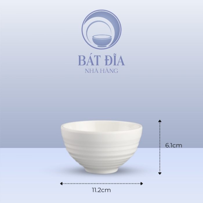 Kích Thước Bát Cơm Gân Nổi Melamine Trắng
