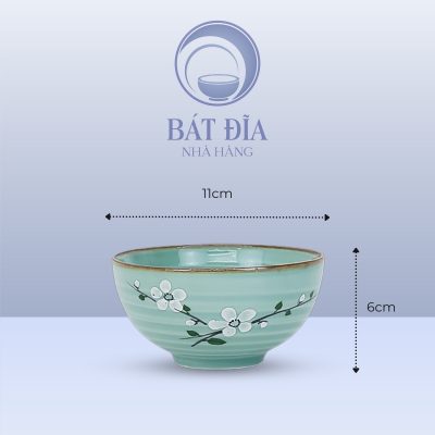 Kích Thước Bát Cơm Khum Men Lam Hoa Đào Trắng