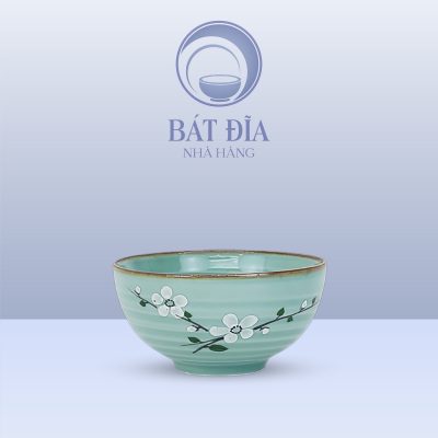 Bát Cơm Khum Men Lam Hoa Đào Trắng