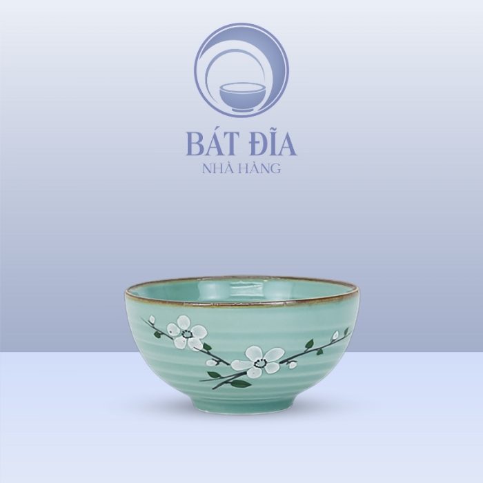 Bát Cơm Khum Men Lam Hoa Đào Trắng