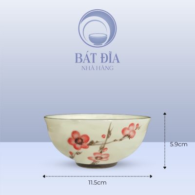 Kích Thước Bát Cơm Loe Men Kem Vẽ Đào Đỏ