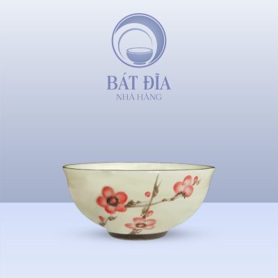 Bát Cơm Loe Men Kem Vẽ Đào Đỏ