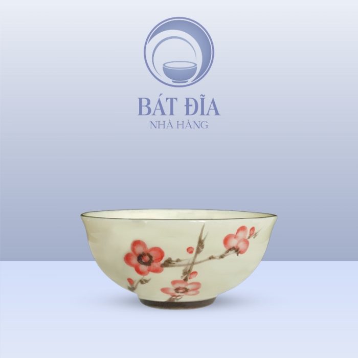 Bát Cơm Loe Men Kem Vẽ Đào Đỏ
