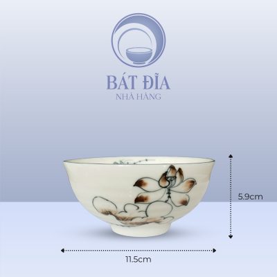 Kích Thước Bát Cơm Loe Men Kem Vẽ Sen Nâu