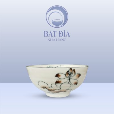 Bát Cơm Loe Men Kem Vẽ Sen Nâu