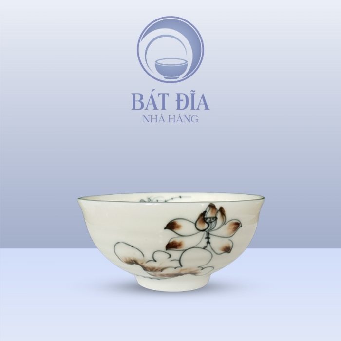 Bát Cơm Loe Men Kem Vẽ Sen Nâu