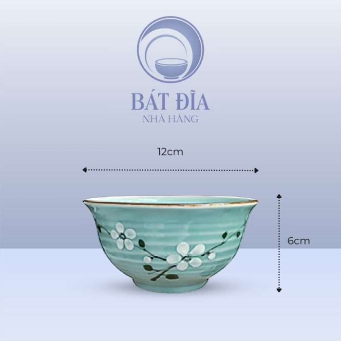 Kích Thước Bát Cơm Loe Men Lam Hoa Đào Trắng