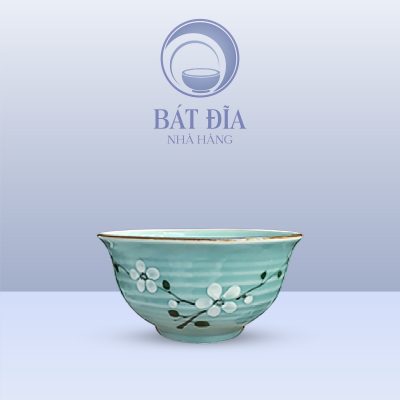 Bát Cơm Loe Men Lam Hoa Đào Trắng