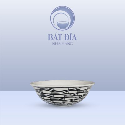 Bát Cơm Loe Men Trắng Vẽ Cá Đàn