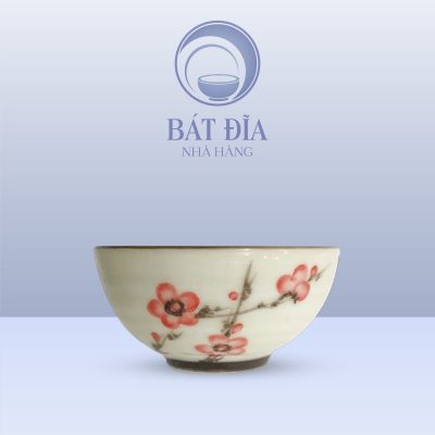 Bát Cơm Men Kem Vẽ Đào Đỏ