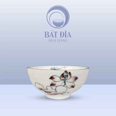 Bát Cơm Men Kem Vẽ Sen Nâu