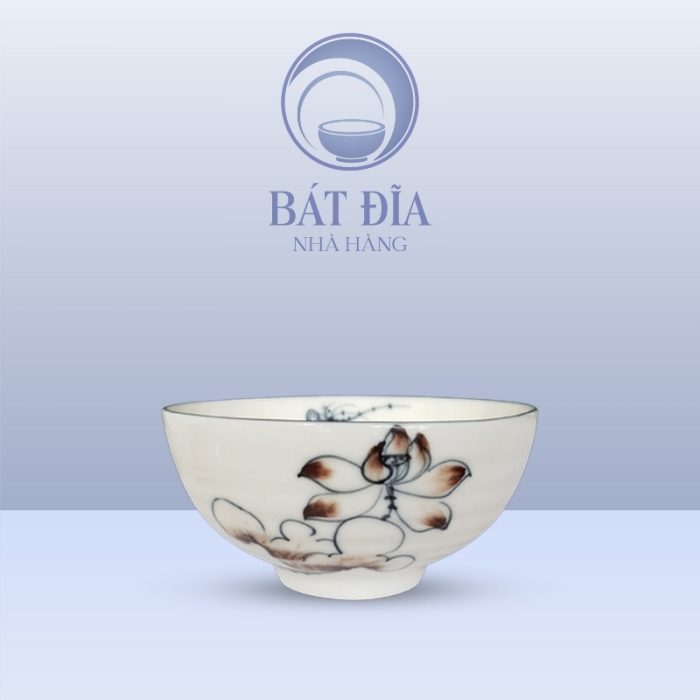 Bát Cơm Men Kem Vẽ Sen Nâu