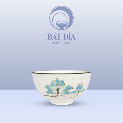 Bát Cơm Men Kem Vẽ Sen Xanh