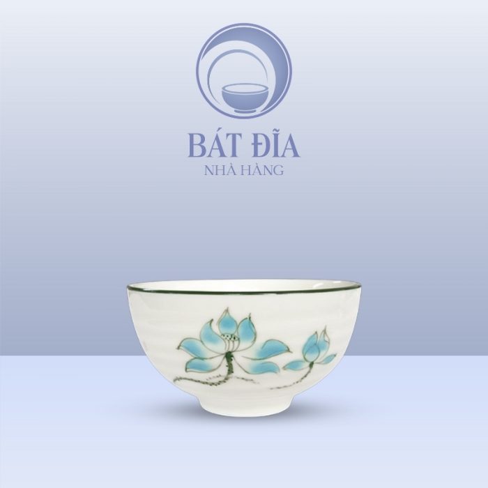 Bát Cơm Men Kem Vẽ Sen Xanh