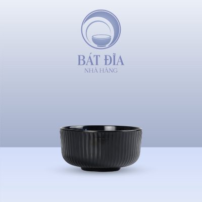 Bát Cơm Tròn Vân Sọc Melamine Đen