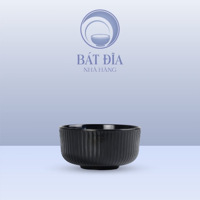 Bát Cơm Tròn Vân Sọc Melamine Đen