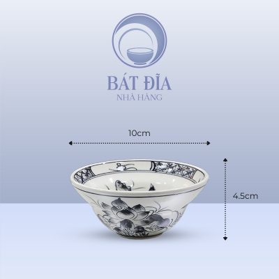Kích Thước Bát Cơm Yêu Men Trắng Vẽ Hoa Sen Đen