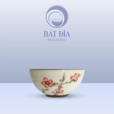 Bát Mắm Men Kem Vẽ Đào Đỏ