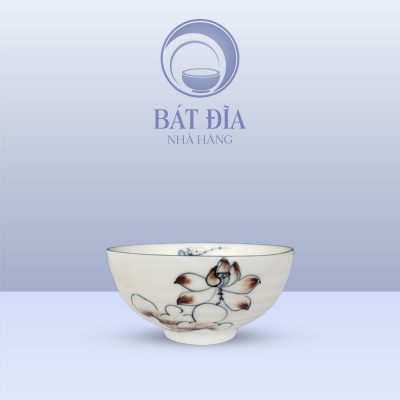 Bát Mắm Men Kem Vẽ Sen Nâu