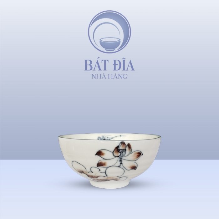 Bát Mắm Men Kem Vẽ Sen Nâu