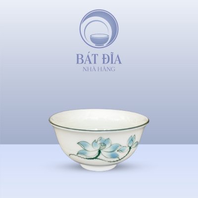 Bát Mắm Men Kem Vẽ Sen Xanh