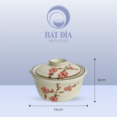 Kích Thước Bát Nắp Men Kem Vẽ Đào Đỏ