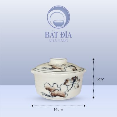 Kích Thước Bát Nắp Men Kem Vẽ Sen Nâu