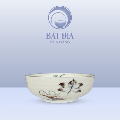 Bát Nhật Men Kem Vẽ Sen Nâu