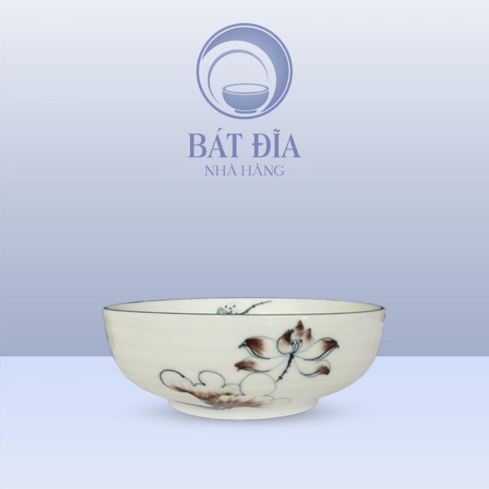 Bát Nhật Men Kem Vẽ Sen Nâu