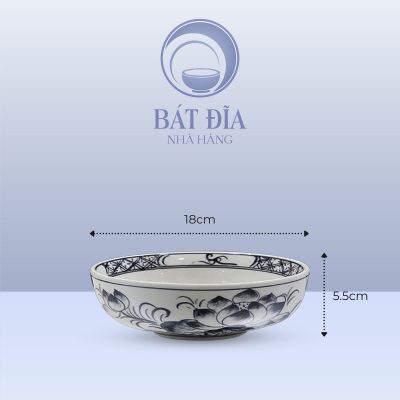 Kích Thước Bát Nhật Men Trắng Vẽ Hoa Sen Đen