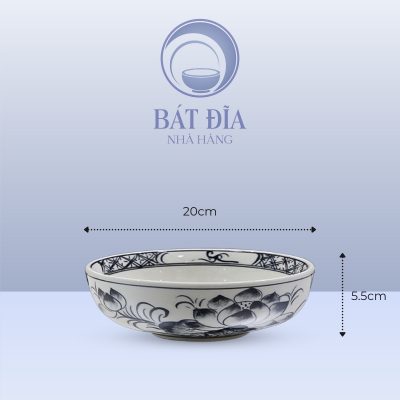 Kích Thước Bát Nhật Men Trắng Vẽ Hoa Sen Đen