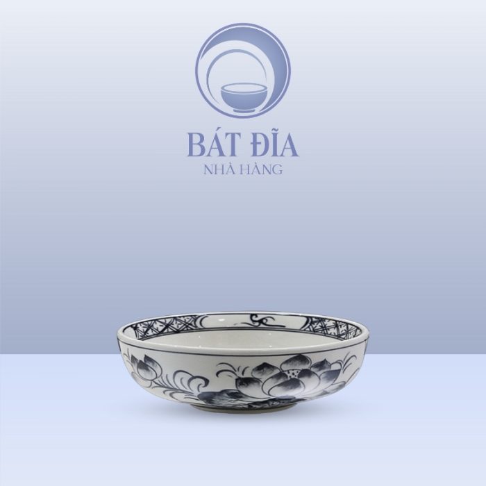 Bát Nhật Men Trắng Vẽ Hoa Sen Đen
