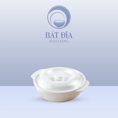 Bát Soup Có Nắp Melamine Trắng