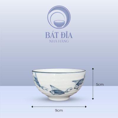 Kích Thước Bát Soup Men Kem Vẽ Cá Xanh