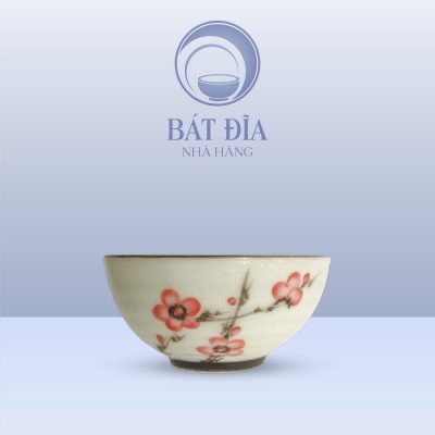 Bát Soup Men Kem Vẽ Đào Đỏ