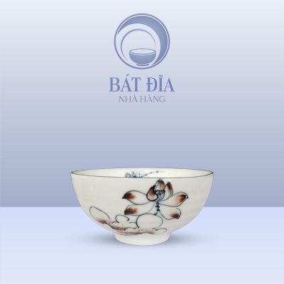 Bát Soup Men Kem Vẽ Sen Nâu