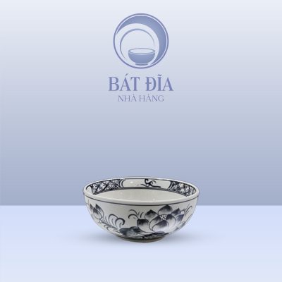 Bát Soup Men Trắng Vẽ Sen Đen