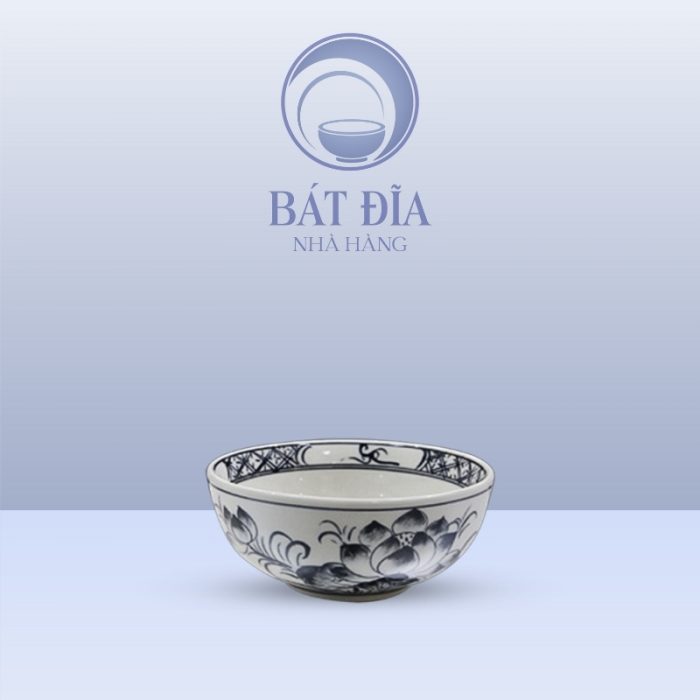 Bát Soup Men Trắng Vẽ Sen Đen