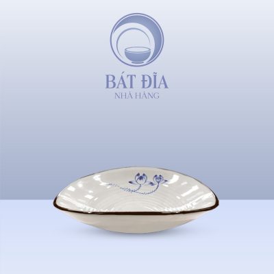 Bát Thuyền Men Trắng Vẽ Sen Lam