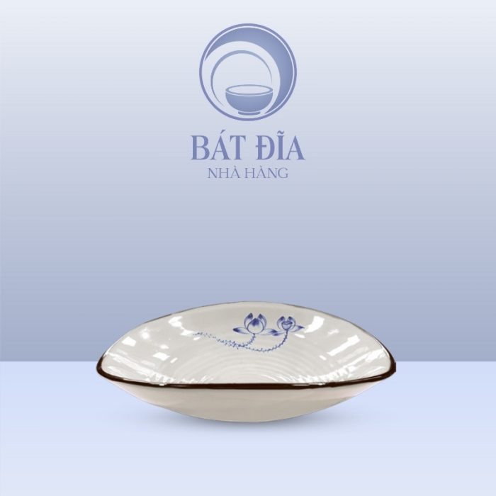 Bát Thuyền Men Trắng Vẽ Sen Lam