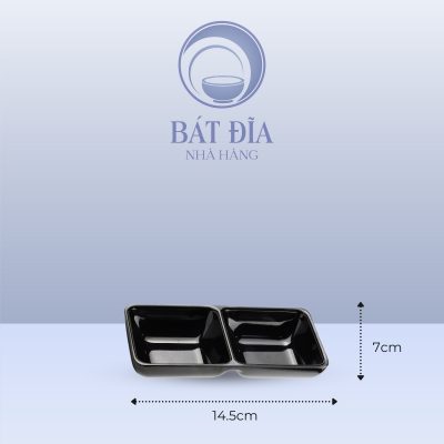 Kích Thước Bát Tương 2 Ngăn Melamine Đen