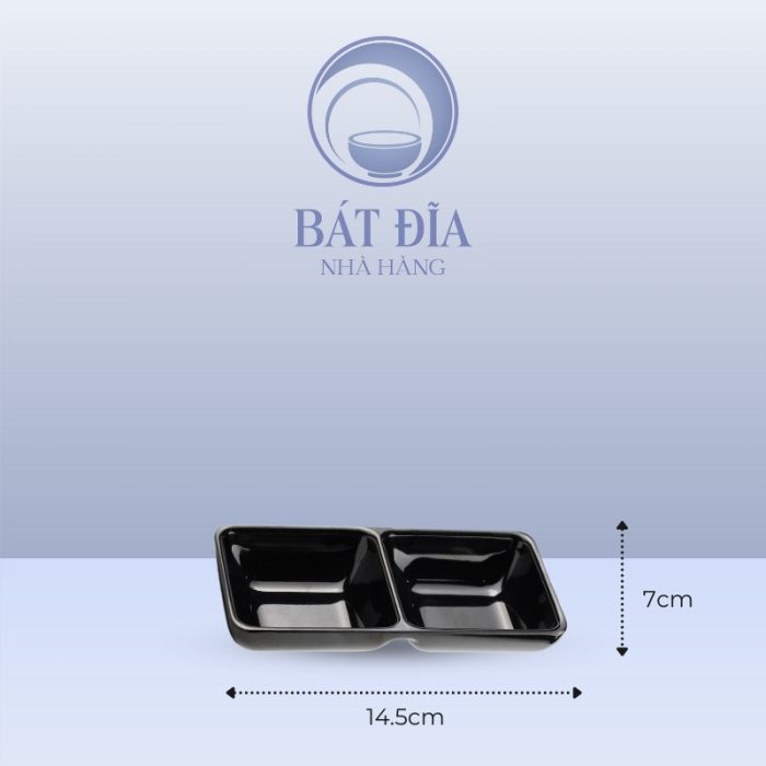 Kích Thước Bát Tương 2 Ngăn Melamine Đen