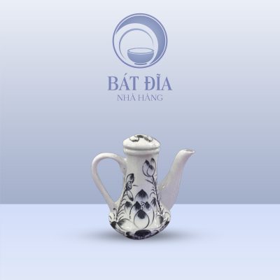 Bình Mắm Men Trắng Vẽ Hoa Sen Đen