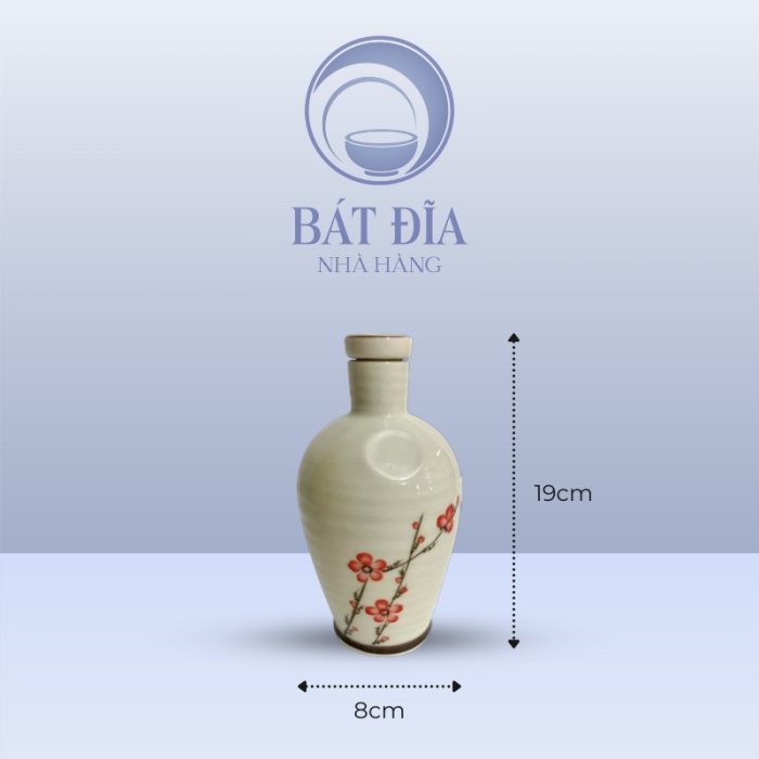 Kích Thước Bình Rượu Men Kem Vẽ Đào Đỏ