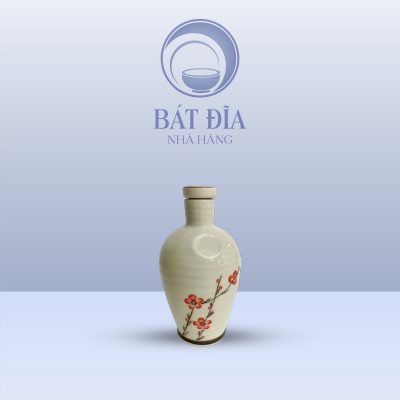 Bình Rượu Men Kem Vẽ Đào Đỏ