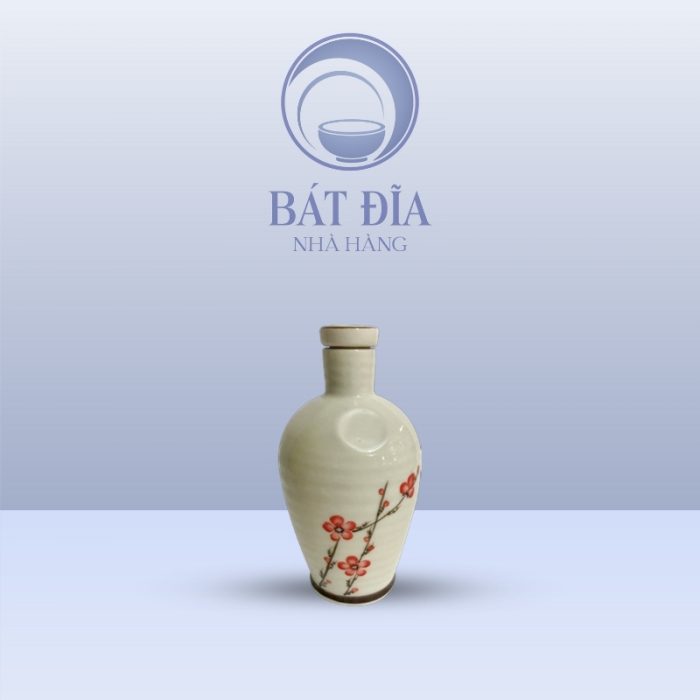Bình Rượu Men Kem Vẽ Đào Đỏ