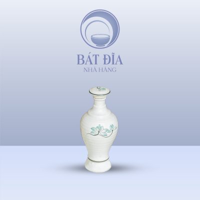 Bình Rượu Men Kem Vẽ Sen Xanh