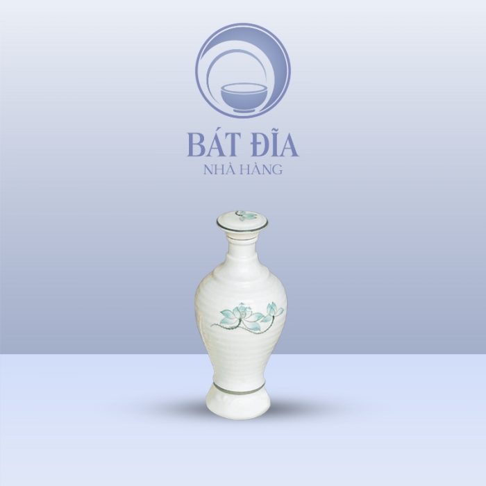 Bình Rượu Men Kem Vẽ Sen Xanh