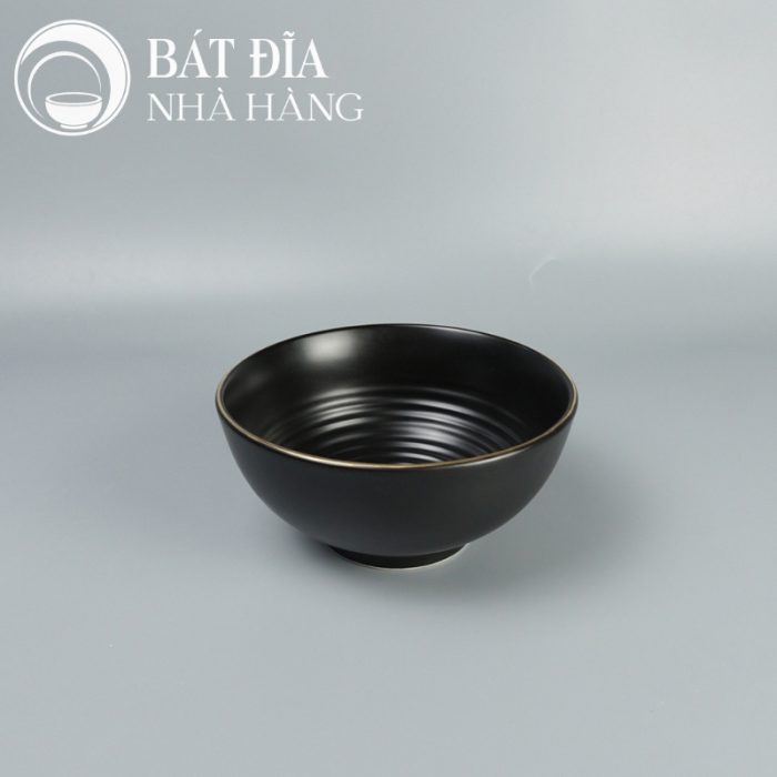 Bộ Bát Đĩa Men Matt Đen Viền Vàng Kim
