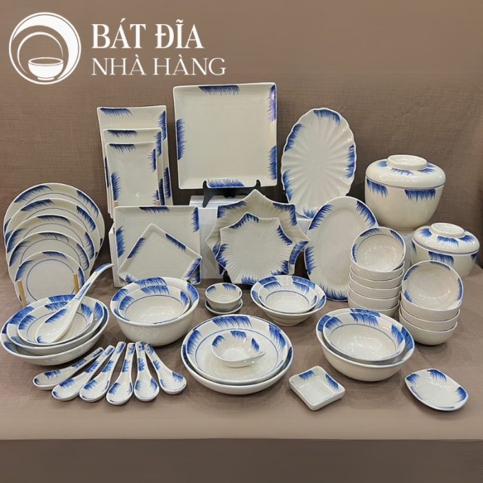 Bộ Bát Đĩa Men Cổ Vẽ Chỉ Xanh